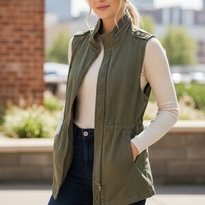 CAbi Olive Green Utility Zip Vest